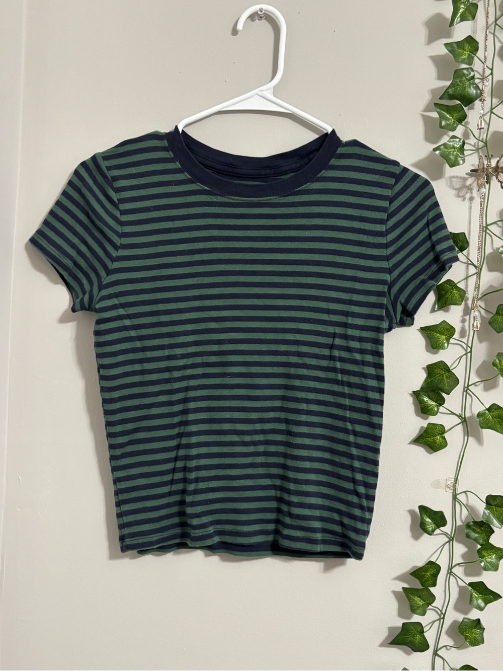 Hollister Striped Green and Navy Baby Tee